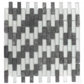 Splashback Tile Tectonic Brick Black Slate and Silver 12 in. x 12 in. x 8 mm Glass Mosaic Floor and Wall Tile-TECTONIC 1/2X2 BRICK BLACK SLATE SILVER 203478067