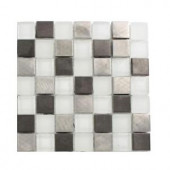Splashback Tile Tetris Steel Ice Squares Glass Mosaic Floor and Wall Tile - 3 in. x 6 in. x 8 mm Tile Sample-R2B7 203218059