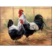 The Tile Mural Store Black Rooster and Hen 17 in. x 12-3/4 in. Ceramic Mural Wall Tile-15-1075-1712-6C 205842752